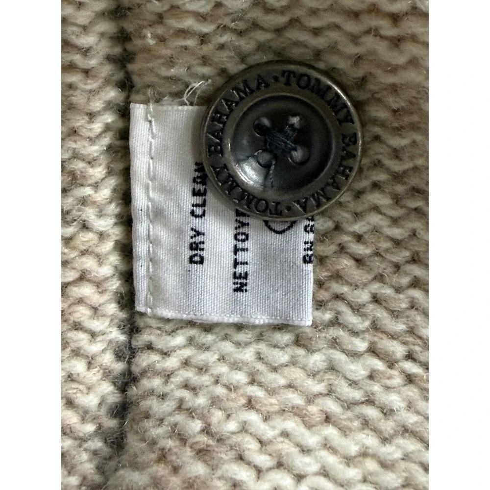Tommy Bahama Mens XL Lambswool Cable Knit Mock Neck Button Sweater Oatmeal